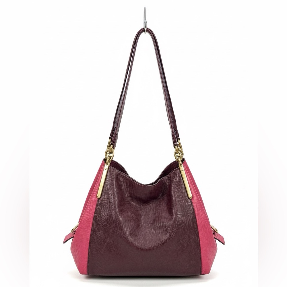 Coach Prairie Satchel Two-Tone Pink Burgundy Pebble Leather Crossbody Bag